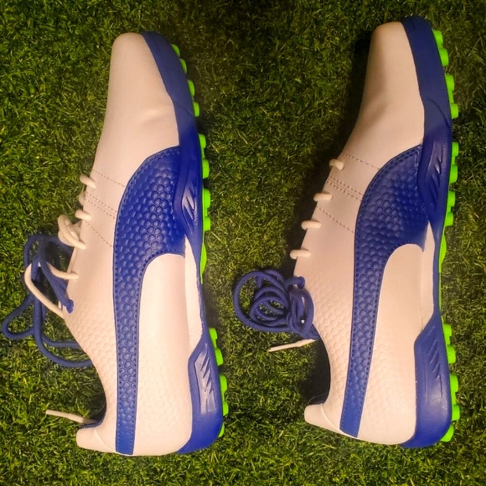 NWOT Puma Golf Shoes White Blue Lime Spikeless Cleats Sz 7 New No Box unisex